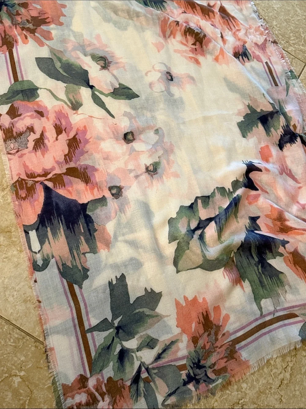 Nine West Pink and Green Floral Sheer Curtain Panel